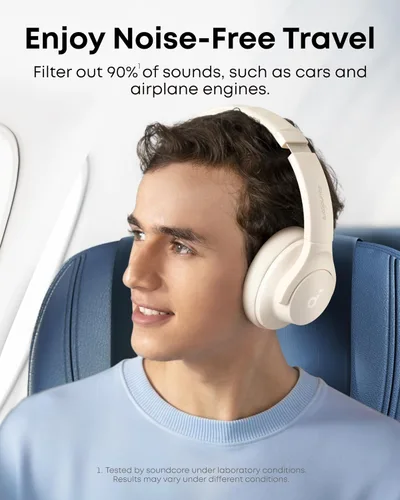 Miniatura 2 de Soundcore by Anker Q20i Auriculares híbridos con cancelación activa de ruido, Bluetooth inalámbrico sobre la oreja, tiempo de reproducción ANC de 40