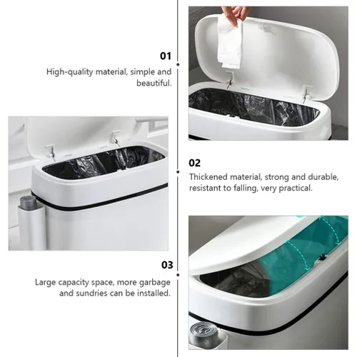 Miniatura 5 de LIFKOME Tapa de cubo de basura de capacidad de 14 litros, cesta de basura pequeña para baño, cocina, plástico blanco, impermeable, resistente, fácil