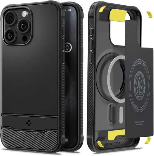 Spigen - Funda Rugged Armor MagFit diseñada para el iPhone 15 Pro Max (2023) [Protección de grado militar] Compatible con MagSafe - color negro mate