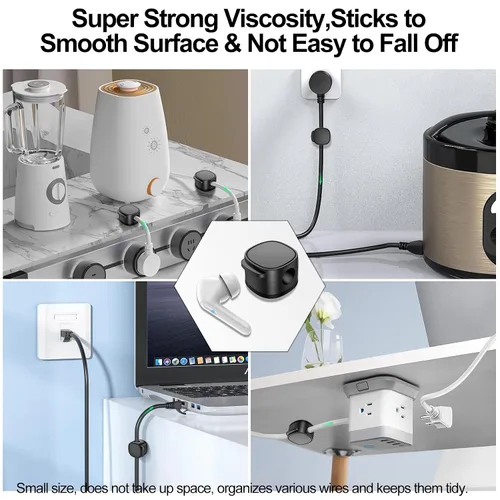 Miniatura 6 de Paquete de 6, clips magnéticos para cables y bridas de silicona [organizador de cables ajustable debajo del escritorio], gestión de cables, soporte