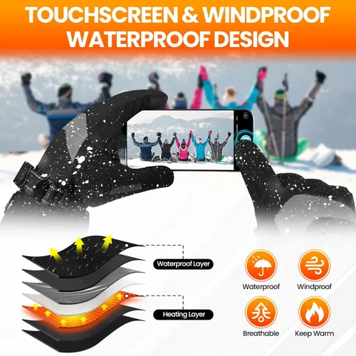 Miniatura 12 de MADETEC Guantes térmicos para hombres y mujeres, 7.4 V 22.2 Wh, batería recargable, guantes térmicos eléctricos, para pantalla táctil completa