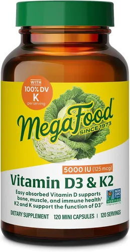 Miniatura 9 de MegaFood Vitamina D3 5000 UI (125 mcg) – Suplementos vegetarianos con vitamina D3 K2 – Apoya los huesos, dientes, músculos y salud inmunológica