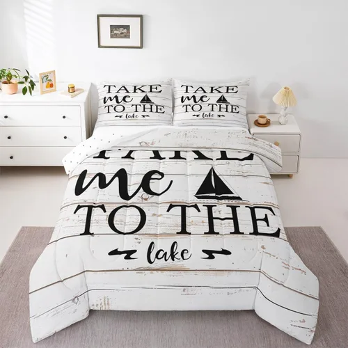 Miniatura 16 de Erosebridal Juego de edredón de reglas del lago, juego de ropa de cama tamaño matrimonial, edredón rústico para niños y niños, decoración de cabaña