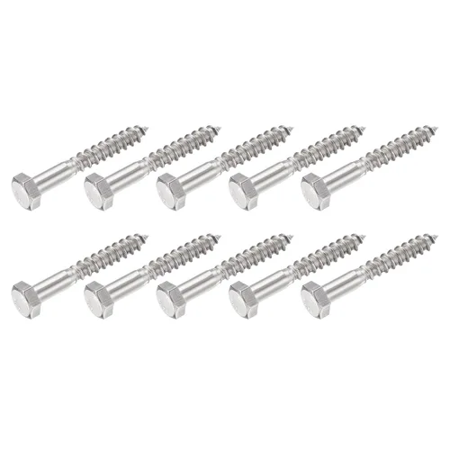 Miniatura 20 de METALLIXITY Tornillos hexagonales (M6 x 1.575 in), 10 unidades, pernos de madera autorroscantes de acero inoxidable 304, para aplicaciones domésticas