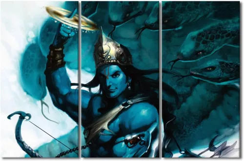 Miniatura 40 de Pintura india hindú Dios Señor Krishna imágenes sobre lienzo, arte de pared de 3 piezas, arte de pared moderno, decoración del hogar para sala