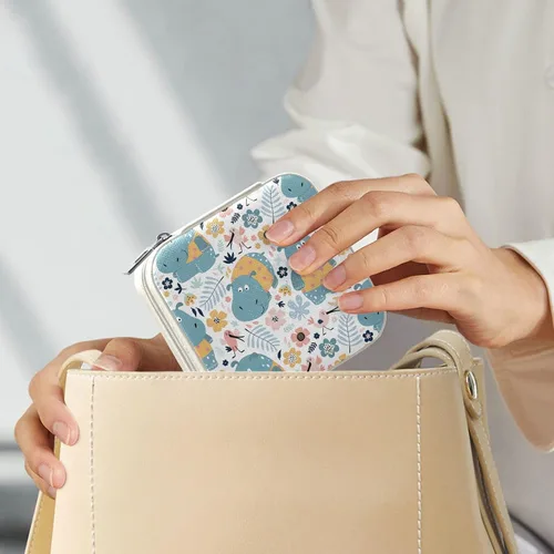 Miniatura 8 de ZZKKO Joyero pequeño con diseño floral de hipopótamo, joyero de viaje, organizador de viaje de cuero, mini cajas de almacenamiento portátiles