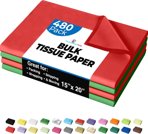 Papel de seda rojo y verde para bolsas de regalo - Papel de seda a granel de 15" x 20", rojo y verde, 480 hojas - Papel periódico de 10 libras para