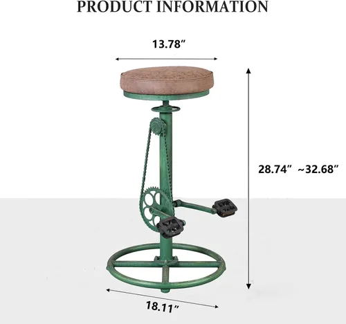 Miniatura 2 de Topower Taburete de bar vintage para bricolaje, cadena de bicicleta, pedal de hierro, retro, industrial, altura ajustable, diseño de rueda