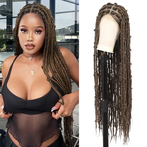 Miniatura 13 de Lexqui Pelucas trenzadas de encaje completo HD de 360° para mujer, pelucas trenzadas sin nudos, peluca trenzada de caja de mariposa con cabello