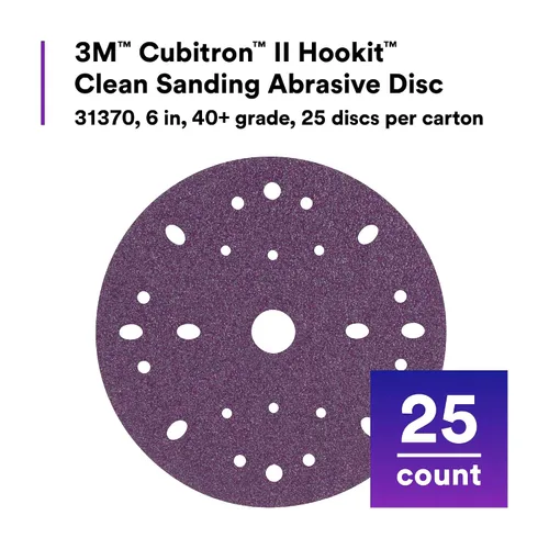 Miniatura 2 de 3M Cubitron II Hookit 31370 - Disco abrasivo de lijado limpio, 6 pulgadas, grado 40+, paquete de 50 discos, alto rendimiento, larga duración