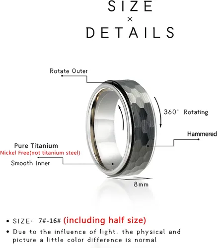 Miniatura 7 de TGNEL Mens Wedding Bands Hammered Titanium Fidget Ring 8mm, Rose GoldBlack Ceramic Anxiety Rings for Men Comfort fit Size 7-14