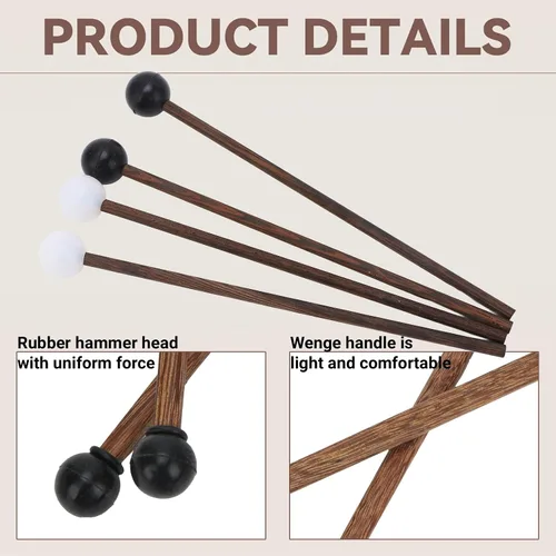 Miniatura 3 de 4 mazos de tambor de lengua de acero con cabezas de goma suave de 6.5 pulgadas, mazos suaves para principiantes y adultos, práctica y música curativa