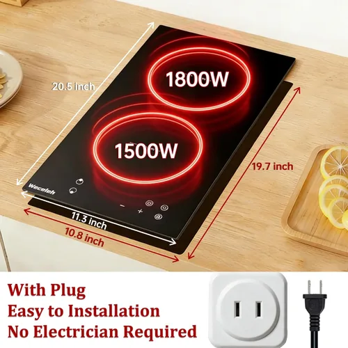 Miniatura 4 de Placa de inducción de dos quemadores de 3300 W, estufa de inducción de doble quemador con 9 niveles de potencia, estufa eléctrica de 12 pulgadas