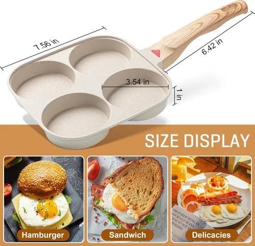 Miniatura 5 de MyLifeUNIT Sartén para huevos de 4 tazas antiadherente, sartén para huevos fritos para desayuno, panqueques, hamburguesas, sándwiches, adecuada