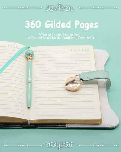Miniatura 4 de Hoci Poci Agenda con candado y llaves para niñas, ideas de regalo para niñas, diario de 360 páginas con bordes dorados para mujeres, cuaderno