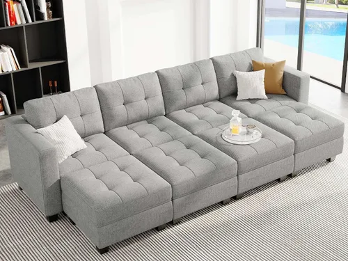 Miniatura 3 de Belffin Sofá cama modular de almacenamiento, sofá seccional con tumbonas anchas, sofá seccional convertible, sofá cama modular, cama gris claro