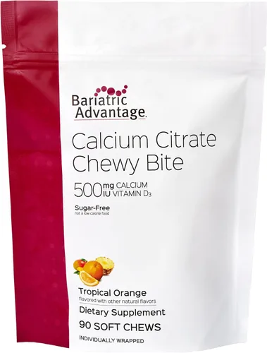 Miniatura 13 de Bariatric Advantage Picaduras masticables de citrato de calcio 500 mg - Altamente absorbible y digerible - Vitamina D3 - Suplemento de calcio