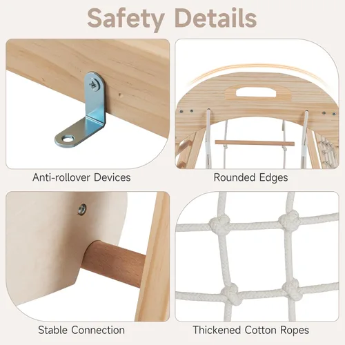 Miniatura 6 de OLAKIDS Gimnasio interior de la selva, 8 en 1 de madera Montessori juguetes de escalada para niños pequeños con rampa ajustable deslizante, escalera