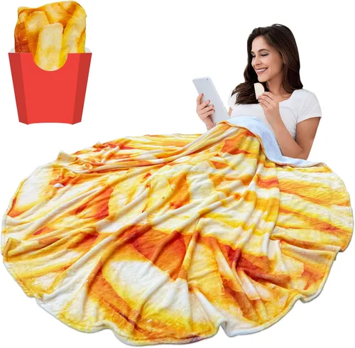 Miniatura 12 de Manta redonda de tortilla para adultos, manta grande de franela suave y cómoda con diseño de queso y pizza, manta para niños, artículos extraños
