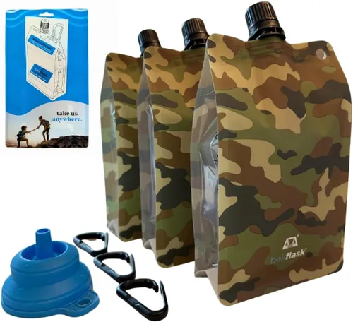 Miniatura 10 de BellFlask - Frasco de plástico de 15 onzas, patentado, flexible, sin metal, reutilizable, sin BPA con clip de mosquetón y embudo de llenado