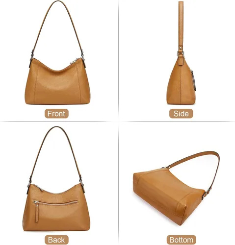 Miniatura 6 de S-ZONE Monederos pequeños de cuero para mujer, bolsos de hombro y bolsos con bolsillo exterior, Marrón
