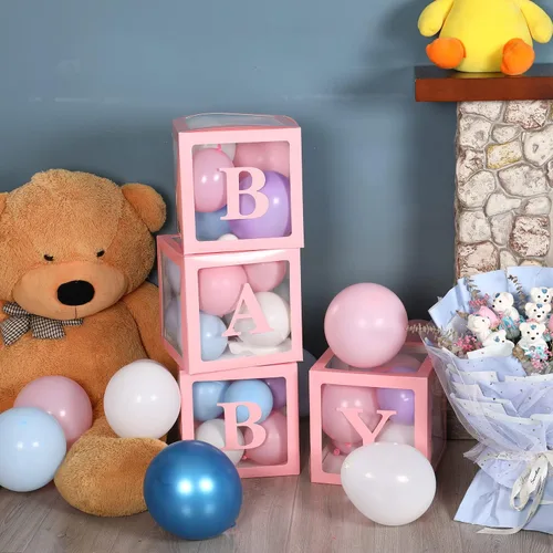 Miniatura 2 de Sooyee Cajas de bebé transparentes de color rosa con letras para fiesta de cumpleaños de baby shower, decoraciones de baby shower, fondo de cajas