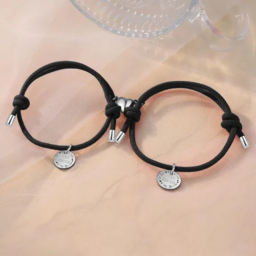 Miniatura 3 de 2 pulseras a juego para parejas, pulseras de corazón de acero inoxidable, pulseras personalizadas para el día de San Valentín, cumpleaños, Navidad