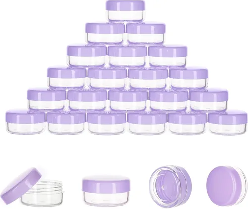 Miniatura 9 de Contenedores de muestra de 0.11 onzas con tapas, paquete de 25 mini recipientes para cosméticos, tarros de muestra negros sin BPA para maquillaje