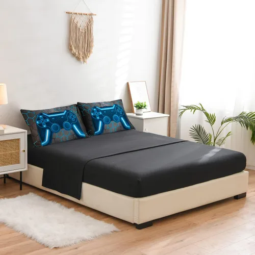 Miniatura 2 de NTBED Juego de edredón de consola de videojuegos de 5 piezas para niños y niñas, ropa de cama geométrica en una bolsa, de microfibra ligera