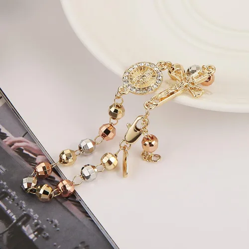 Miniatura 24 de HZMAN Pulsera de cruz con cuentas de rosario virgen de Guadalupe ajustable para mujer, regalo de joyería