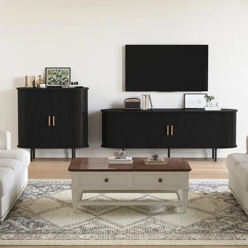 Miniatura 7 de Mueble de TV moderno de mediados de siglo de 55 pulgadas con toma de corriente, centro de entretenimiento para televisores de hasta 60 pulgadas