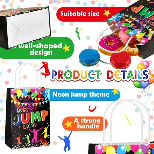 Miniatura 3 de Crtiin 32 bolsas de regalo para trampolín para saltar con temática de salto, bolsas con asas de papel, regalos de fiesta coloridos para niños