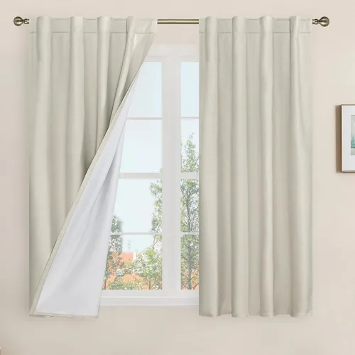 Miniatura 70 de LAMIT Cortinas de lino natural 100 % opacas para ventana, para dormitorio, 45 pulgadas, cortinas térmicas con textura de lino estilo granja