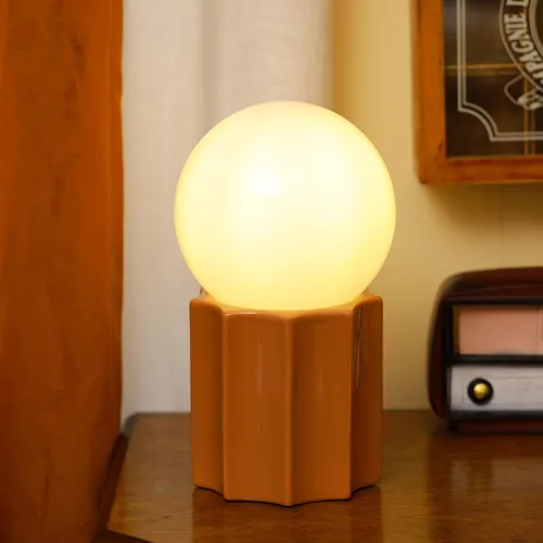 Miniatura 3 de Lámpara de mesa moderna de cerámica, base de cerámica caqui, bola redonda de jade blanco, acento de vidrio de cristal