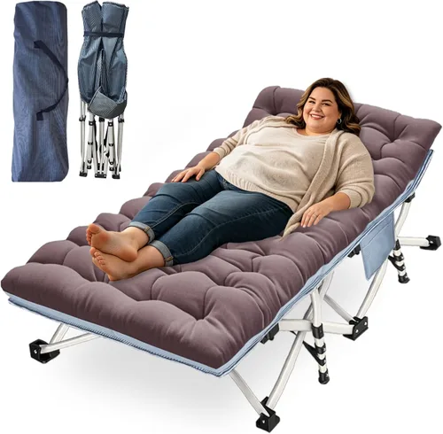 Miniatura 9 de COLMERD Catre de camping con cómodo colchón para dormir con almohadilla resistente cama de camping catre de dormir incluye bolsa de transporte