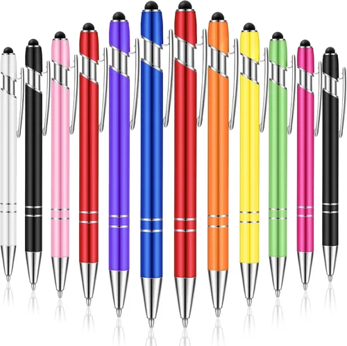 Tenare 12 piezas 2 en 1 bolígrafo de metal con punta de lápiz capacitivo, bolígrafo de 1,0 mm de tinta negra para pantallas táctiles (color surtido)