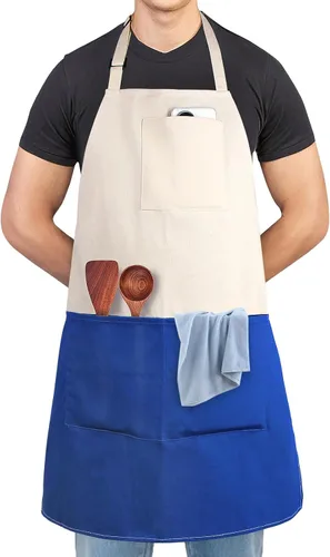 Miniatura 2 de Delantal de chef unisex de dos tonos profesional con 2 bolsillos para cocinar, asar y hornear, regalo