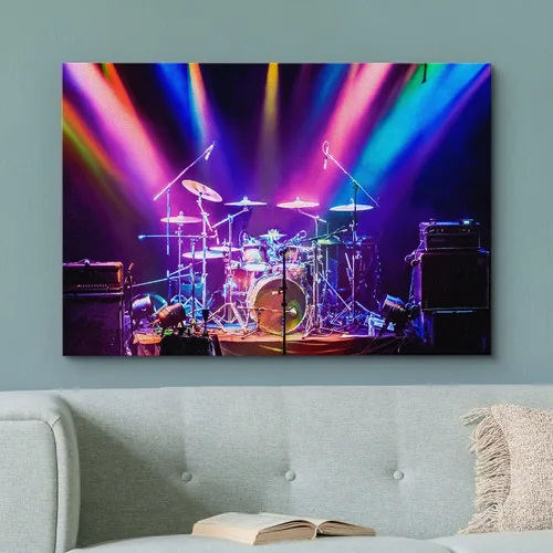 Miniatura 2 de wall26 Lienzo impreso para pared, arco iris, luz de neón, batería, instrumentos musicales, fotografía, realismo, concierto decorativo, multicolor