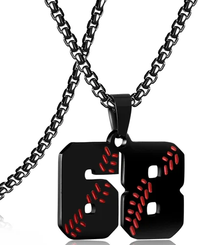 Miniatura 161 de SKQIR Colgante de número de jersey de béisbol para hombres y niños - Cadena de acero inoxidable para atletas - Negro