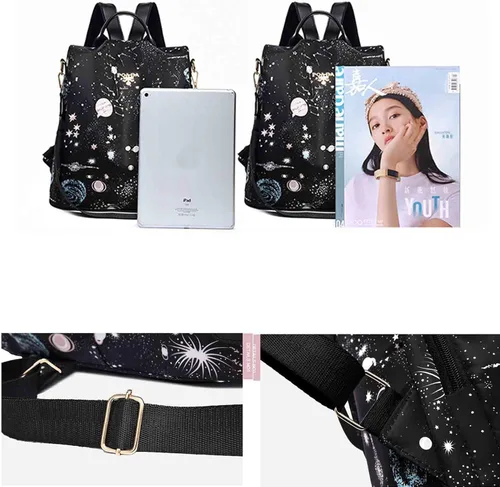Miniatura 7 de Mochila de mujer, bolsa de viaje impresa estrella, bolsa de compras de moda de gran capacidad, Cielo estrellado, Moderno