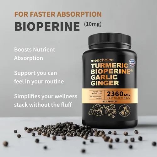 Miniatura 6 de Suplementos 4 en 1 de cúrcuma y ajo con BioPerine – Cápsulas de raíz de jengibre y cúrcuma de 2360 mg con ajo – Mezcla de hierbas de alta potencia