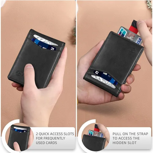 Miniatura 62 de Cartera Zitahli minimalista, delgada, con bolsillo frontal plegable y clip para billetes, bloqueo RFID efectivo y diseño inteligente, para hombre
