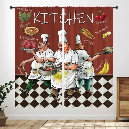 Miniatura 33 de Cortinas Rústicas de Cocina, Tenedor Cuchara Retro Tablón de Madera Granja País Tema de Cocina Citas Divertidas Tratamiento de Ventana