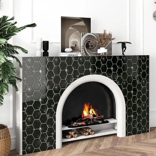 Miniatura 5 de Wallercity Azulejos hexagonales de metro negro para salpicaduras para salpicaduras de mármol en muro para cocina, 10 hojas de azulejos de pared