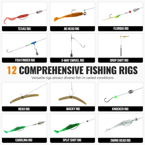 Miniatura 5 de PLUSINNO Kit de accesorios de pesca de 264/397 piezas, caja de aparejos de pesca organizada con aparejos incluidos, anzuelos de pesca, plomos de Kit