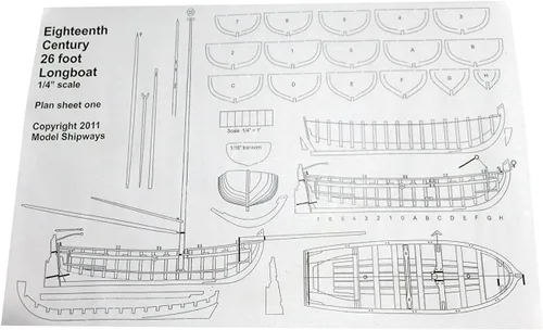 Miniatura 9 de Model Shipways 18th Century Longboat Kit de modelo de madera 1:48 – Nivel principiante a intermedio – Plancha en marco – Kit modelo de barco