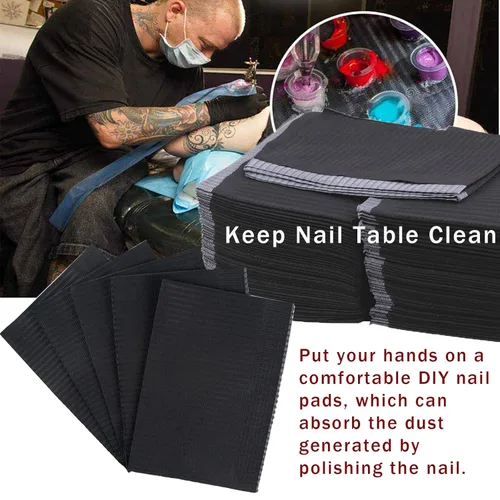 Miniatura 7 de LXIANGN 125 toallas desechables para arte de uñas, 13 x 17 pulgadas, impermeable, 3 capas, tapete de arte de uñas, hojas de papel, almohadillas Negro