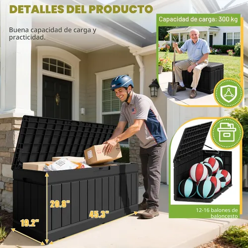 Miniatura 6 de Greesum Caja de almacenamiento al aire libre de 82 galones con tapa para muebles de patio, herramientas de jardín, suministros de piscina, Café