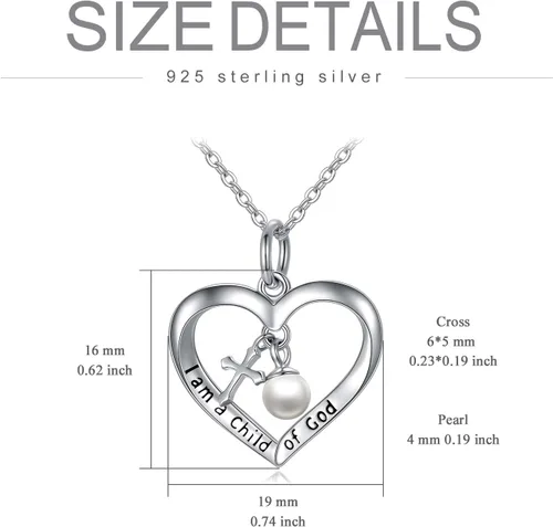 Miniatura 6 de PEIMKO Regalos de bautismo para niñas, collar con colgante de cruz con texto en inglés "I am a Child of GodGod", plata de ley 925, regalos