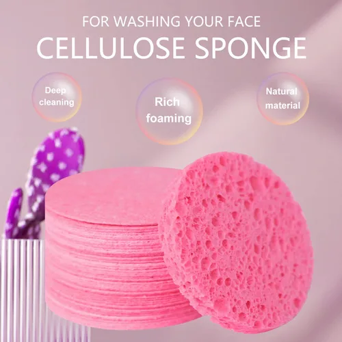 Miniatura 6 de 50 esponjas faciales, celulosa natural comprimida, rosa, forma redonda, limpieza facial, exfoliante, eliminación de maquillaje Paquete de 50 rosas